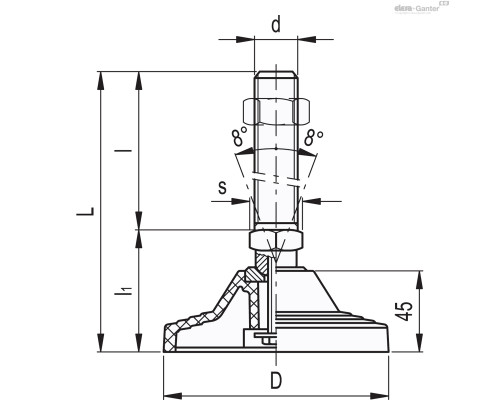 Регулируемая опора LV.A-125-ACV-M30x136 (306941) ELESA+GANTER